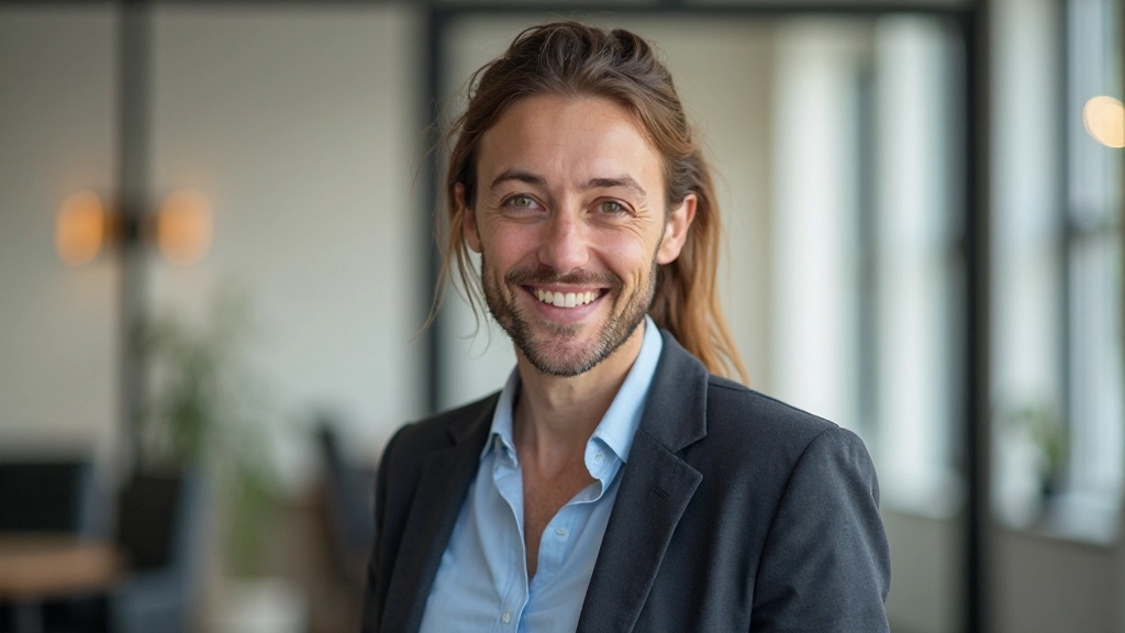 Succesvolle deelnemer met glimlach, zelfverzekerde houding, reflecterend moment na persoonlijke doorbraak