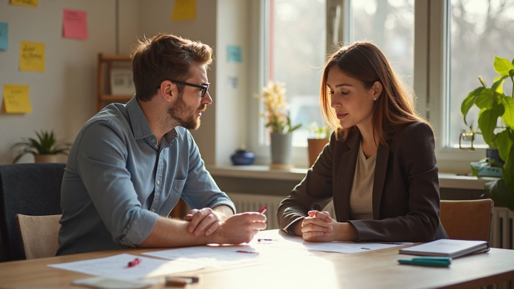 Diverse groep mensen rond tafel in lichte werkruimte, notitiekaarten en markers, samenwerking, warm licht