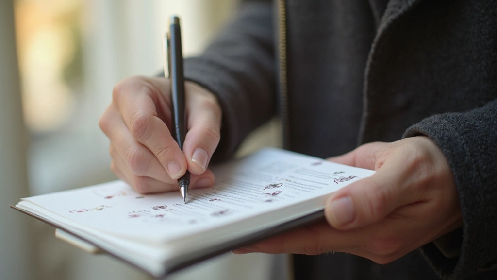 Close-up van hand die SMART doelen opschrijft in agenda met geometrische patronen en kleuraccenten